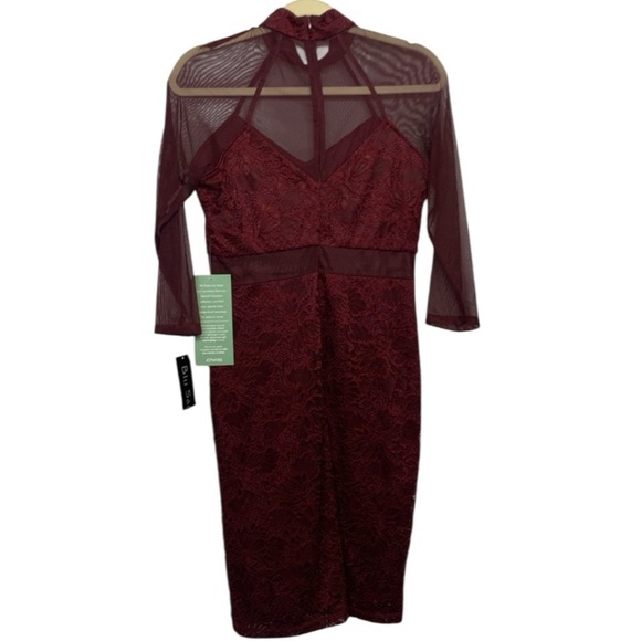 Blu Sage Burgundy Lace Dress with Sheer Details - Picture 11 of 11